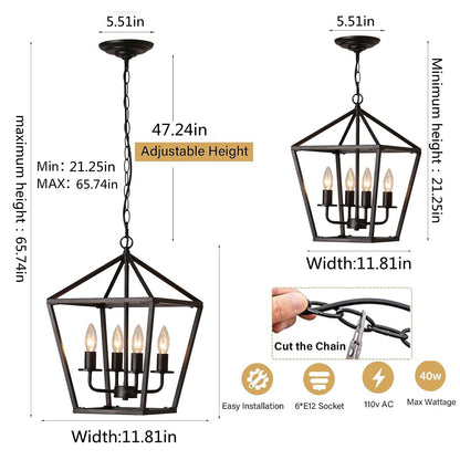 Mlmgmh168 4-Light Black Farmhouse Chandelier Iron Lantern Pendant Light Rustic Cage Hanging Light Fixtures Industrial Foyer Lights for Kitchen Island Dining Room Hallway Foyer Entryway