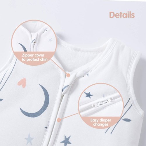Mosebears Sleep Sack Baby Winter Wearable Blanket with 2-Way Zipper,2.5 TOG Cotton Sleep Sack Unisex (White Animal, 6-12 Months)