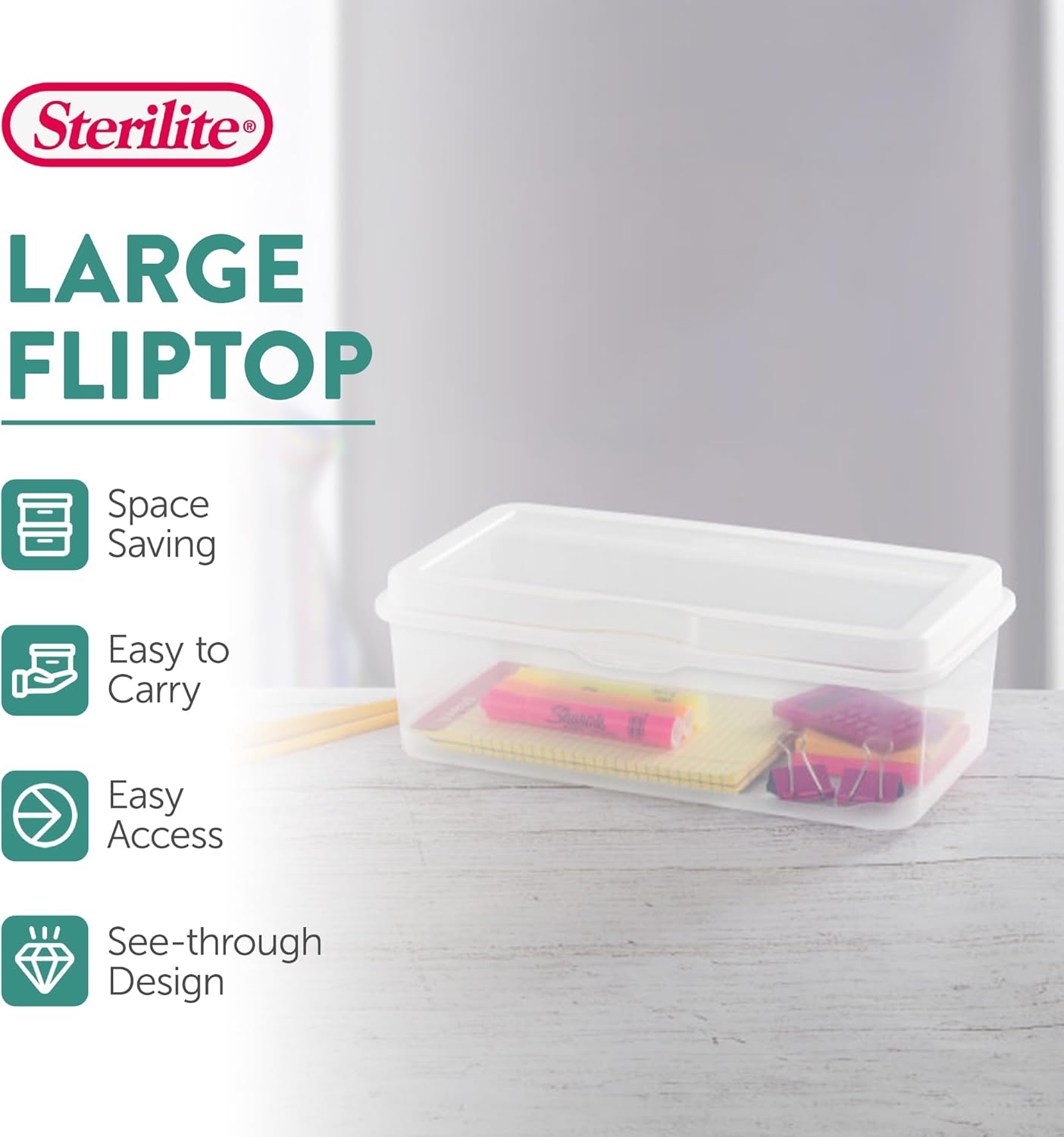 Sterilite 6-Pack Rectangular Clear Plastic Storage Boxes - Stackable Flip-Top Organizers for Crafts, Photos & More