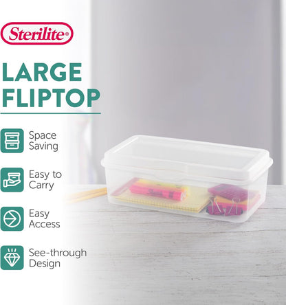 Sterilite 6-Pack Rectangular Clear Plastic Storage Boxes - Stackable Flip-Top Organizers for Crafts, Photos & More