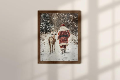 TwoDays Vintage Christmas Wall Art - Santa & Reindeer, 11x14 Unframed - Variation: Santa Claus Reindeer