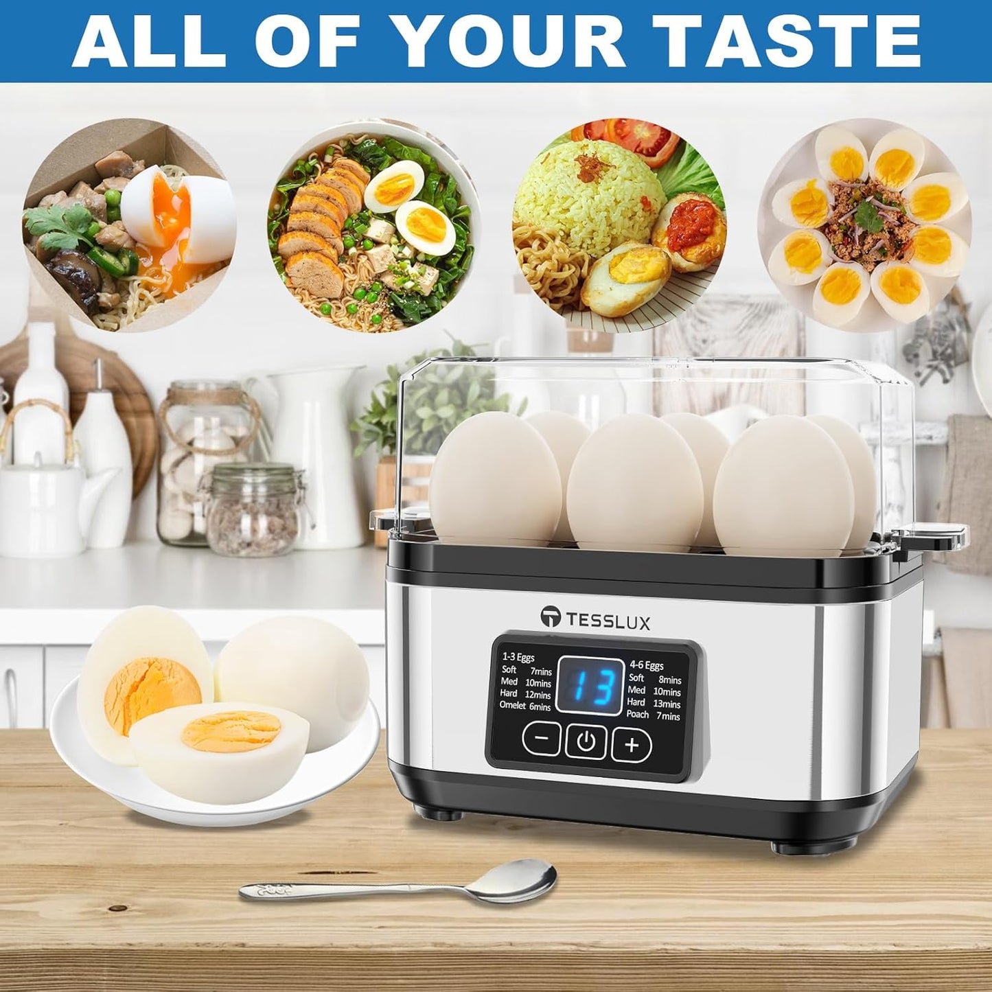 Skiennix Electric Egg Cooker - 6 Egg Capacity for Hard Boiled, Poached, Scrambled Eggs | Auto Shut Off, Silver