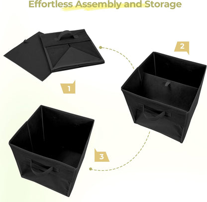 Storage Bins - 11x11 Collapsible Fabric Cubes with Clear Window & Handles | 12-Pack Black Closet Organizers
