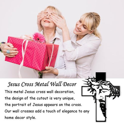Black Jesus Wall Cross Decor - Metal Crucifix Wall Sculpture for Home & Office | 12.59 x 9.84 in