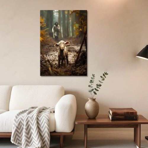 Framed Jesus and Lamb Canvas Wall Art - Christian Decor for Living Room, Bedroom & Prayer Room