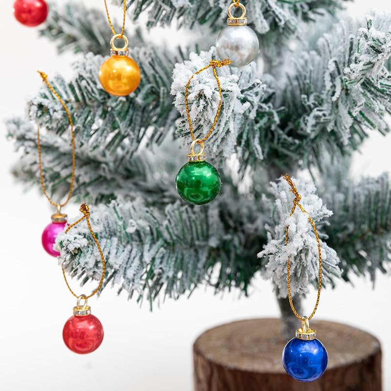 60Pcs Mini Christmas Ball Ornaments Set, 0.6 Inch Glitter Xmas Tree Bulbs in 6 Colors