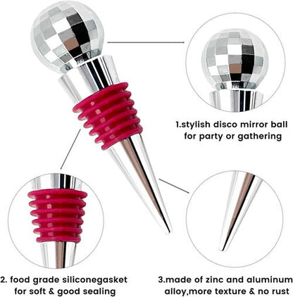 Daily Treasures 2 Pcs Disco Wine Bottle Corks,Reusable Wine Bottle Stopper with disco mirror ball,Silicone Stopper Saver Sealer,Keeping Wine Fresh,for Wine Champagne Prosecco Beer Spirits Collection