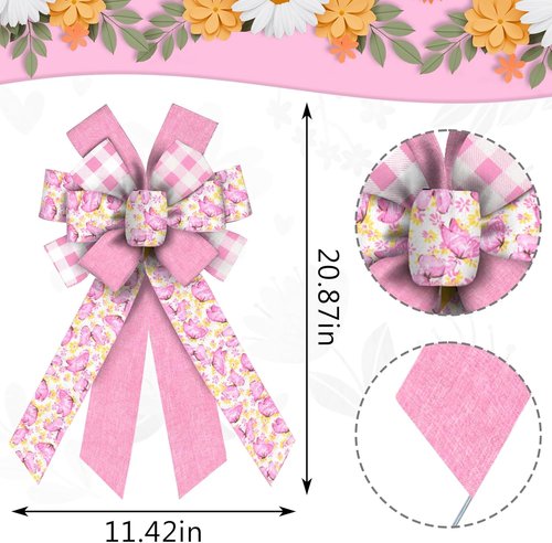 Estivaux Large Spring Flower Wreath Bows - Pink Burlap Butterfly Design for Weddings & Parties