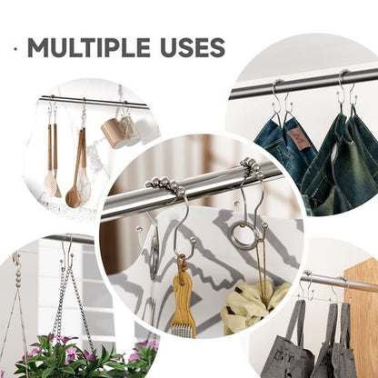 Shower Curtain Hooks Brushed Nickel Shower Curtain Rings Rust Proof, Bathway Balanced Smooth Glide Double Shower Curtain Hooks, Sturdy Shower Hooks for Shower Curtain 12 Pcs Shower Rod Hooks