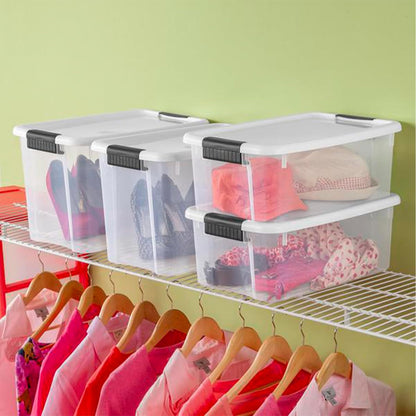 Sterilite Clear Plastic Storage Containers - Stackable 30 Quart & 18 Quart Bins with Latching Lid | 6 Pack