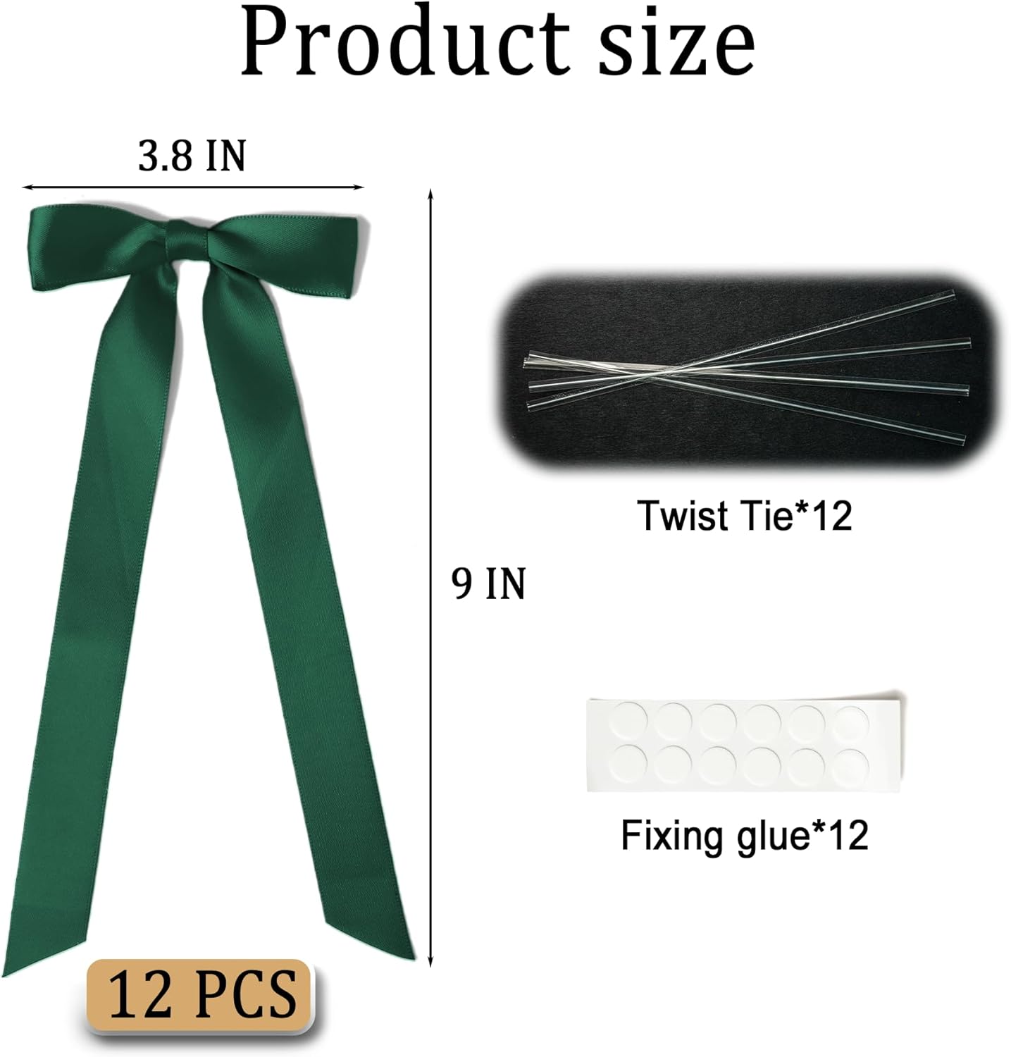 Skiennix 12 Pcs Hunter Green Satin Ribbon Bows - 10 Inch Decorative Gift Wrap & Candle Holder Accents