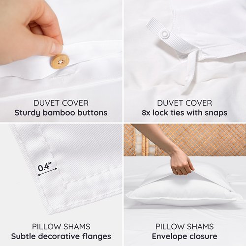 Bambaw 100% Viscose Derived from Bamboo Duvet Cover Queen Size – 3 Pieces Cooling Duvet Cover Queen Set, Soft Duvet Cover Queen Size, Breathable Duvet Cover Set, Soft Bedding Set, No Comforter (White)