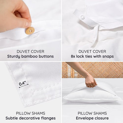 Bambaw 100% Viscose Derived from Bamboo Duvet Cover Queen Size – 3 Pieces Cooling Duvet Cover Queen Set, Soft Duvet Cover Queen Size, Breathable Duvet Cover Set, Soft Bedding Set, No Comforter (White)