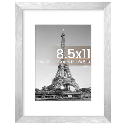 upsimples 8.5 By 11 Picture Frame, Display Pictures 6x8 with Mat or 8.5 x 11 Without, Wall Hanging Photo Frames, Silver, 1 Pack