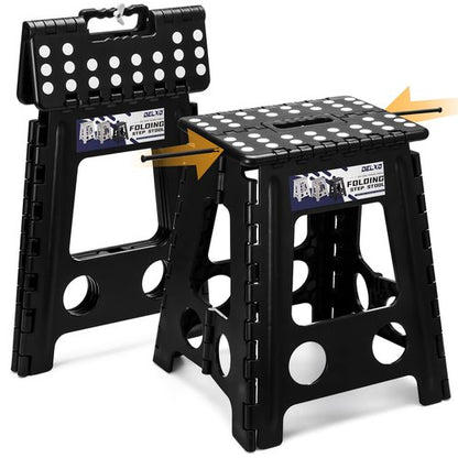 Delxo 16 Inch Folding Step Stool,Foldable Stool for Adults with Safety Lock,Portable Collapsible Plastic Stepstool,Non Slip Folding Stools for Kitchen Bathroom Bedroom Up to 400LBS,(Black 1PC)