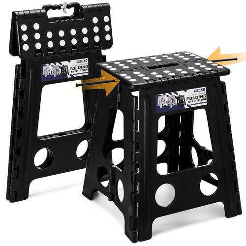Delxo 16 Inch Folding Step Stool,Foldable Stool for Adults with Safety Lock,Portable Collapsible Plastic Stepstool,Non Slip Folding Stools for Kitchen Bathroom Bedroom Up to 400LBS,(Black 1PC)