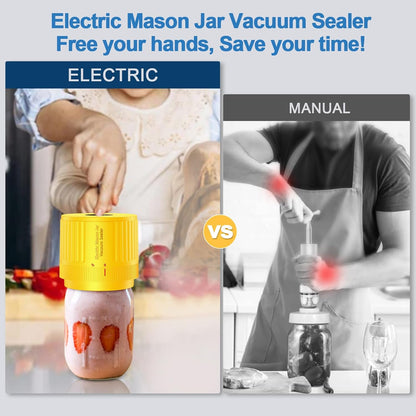 Skiennix Electric Mason Jar Vacuum Sealer Kit - Ideal for Wide & Regular Mouth Jars - Yellow