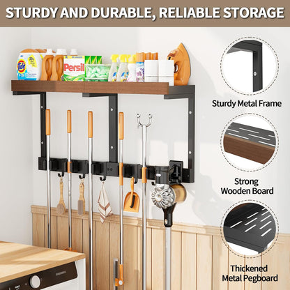 Skiennix Broom Holder Wall Mount - Space-Saving Cleaning Supplies Organizer for Home & Garage