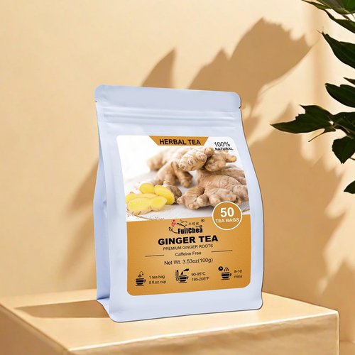 FullChea - Ginger Tea Bags, 2g*50 Teabags - Premium Ginger Root Tea Bag - Warm & Spicy - Non-GMO - Caffeine-free - Support Digestion & Boost Immunity