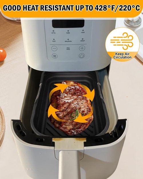 Bella Air Fryer Silicone Liners - Reusable Non-Stick Baking Basket Insert | 2-Pack, Gray & Black