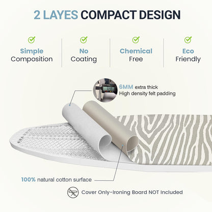 UniSimp Ironing Board Cover - Extra Thick Natural Cotton, Scorch & Stain Resistant | 15"x54" Heatproof Zebra Design
