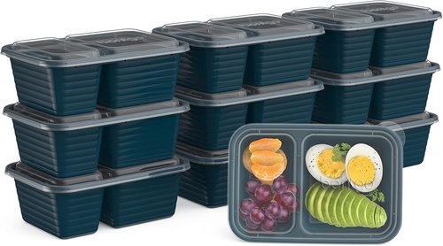 Bentgo Prep - 2-Compartment Snack Containers | Reusable, Microwaveable, BPA-Free - 10 Deep Teal Trays & Lids