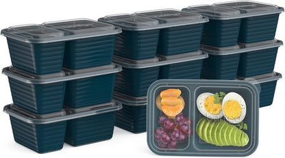 Bentgo Prep - 2-Compartment Snack Containers | Reusable, Microwaveable, BPA-Free - 10 Deep Teal Trays & Lids