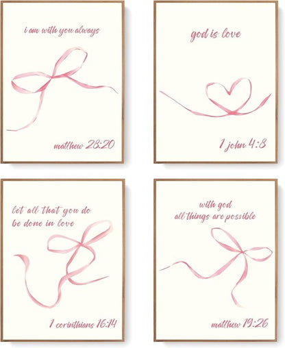 LARTSFRO Coquette Pink Bow Wall Art - Aesthetic Decor for Teen Girls | Set of 4 Unframed 12x16 Inch Prints