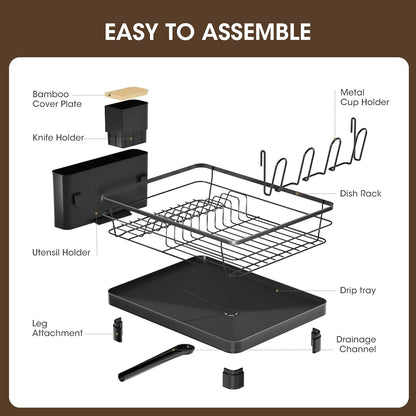 Runnatal Stainless Steel Dish Drying Rack - Large Capacity with Detachable Utensil Holder | Black
