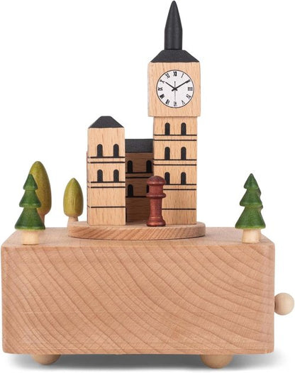 Cottage Garden Big Ben Car | Woodgrain 6-Inch Beech Wind-Up Musical Figurine