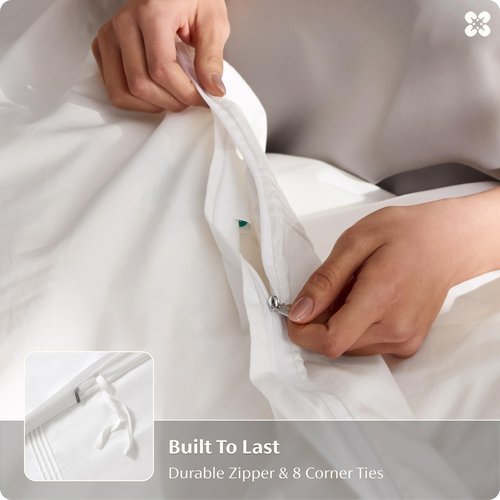Bedsure 100% Cotton Percale Duvet Cover Queen, Luxury Hotel Duvet Cover, Rope Weave White Comforter Cover, PureWoven Breathable & Lightweight Bedding Set for All Season, 3 Pieces, 90"x90"