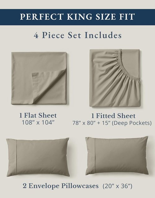 LANE LINEN 100% Organic Cotton King Sheet Set - Soft & Comfy Eco-Friendly Bedding | 4-Piece Silver Set, 15" Deep Pocket