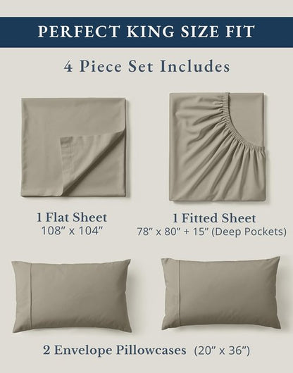 LANE LINEN 100% Organic Cotton King Sheet Set - Soft & Comfy Eco-Friendly Bedding | 4-Piece Silver Set, 15" Deep Pocket