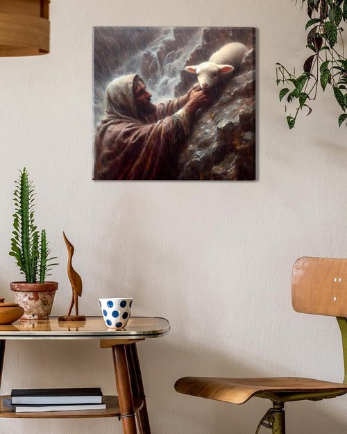 Jesus and Lamb Canvas Wall Art - Inspiring Christian Decor for Living Room, Bedroom, or Office