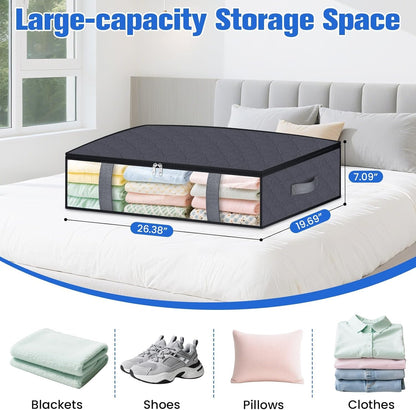 TasticTotes Under Bed Storage Containers - 4 Pack Collapsible Bags with Clear Front, 60L, Grey