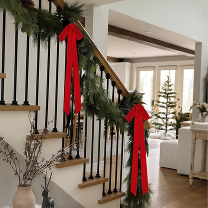 Velvet Bows - 24 Pcs Vintage Ribbon Bows for Christmas Tree & Crafts | 9 x 13 Inch, Red
