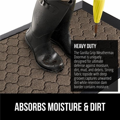 GORILLA GRIP 100% Waterproof Doormat - All-Season WeatherMAX, Stain & Fade Resistant, 35x23, Latte Quatrefoil