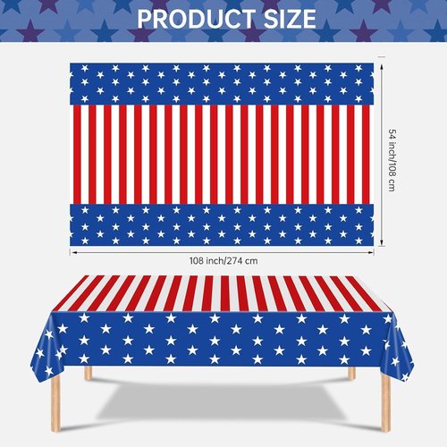 Independence Day Tablecloth - 2 Pack Waterproof Plastic Rectangle Covers | 54x108 in for Patriotic Celebrations