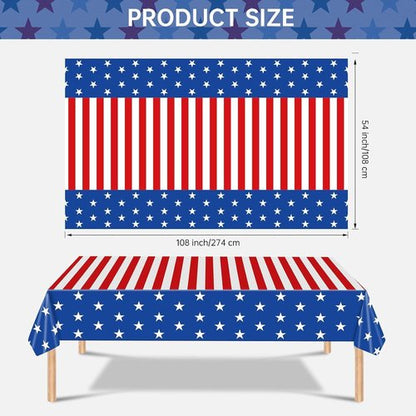 Independence Day Tablecloth - 2 Pack Waterproof Plastic Rectangle Covers | 54x108 in for Patriotic Celebrations
