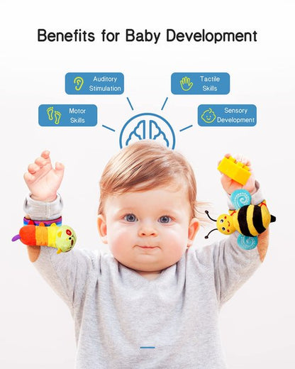 Infinno Baby Wrist Rattle Socks & Foot Finder Set - Ideal Toys for Newborns 0-12 Months | Garden Bug Series