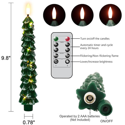 Tree Flameless Taper Candles with Remote - 4 Pack, Green Variation