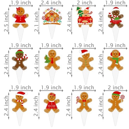 Christmas Gingerbread Cupcake Toppers 48pcs - Santa Hat & Candy Cane Picks