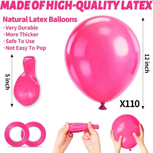 Hot Pink Latex Balloons - 110pcs 12-Inch Balloons for Birthday Party, Baby Shower & Wedding | Includes 2 Ribbons