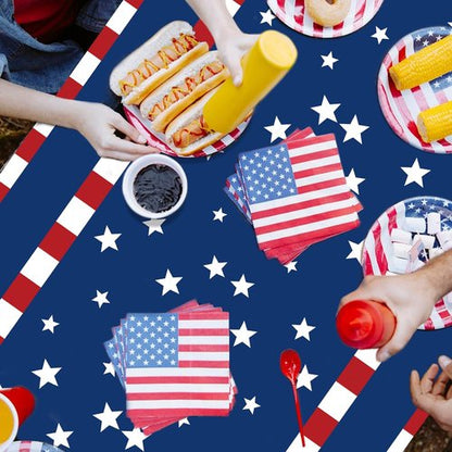 American Flag Tablecloth - 3-Piece Disposable 54 x 108 Inch Stars and Stripes Design for Patriotic Events