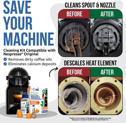 Nespresso Descaling Kit & Cleaning Pods - 2 Use Solution + 4 Cleaner Pods for Better Tasting Coffee