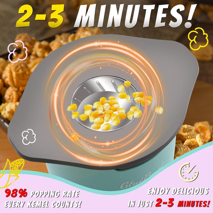 Skiennix Popcorn Maker - Hot Air Popcorn Popper with Built-In Serving Bowl | 8 Cups Capacity, Blue