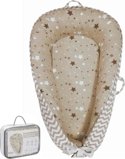Aila+Aiden Baby Lounger - Organic Cotton Infant Lounger | Reversible & Portable Floor Lounger | Soft & Washable Cover - Star Collection (Tan)