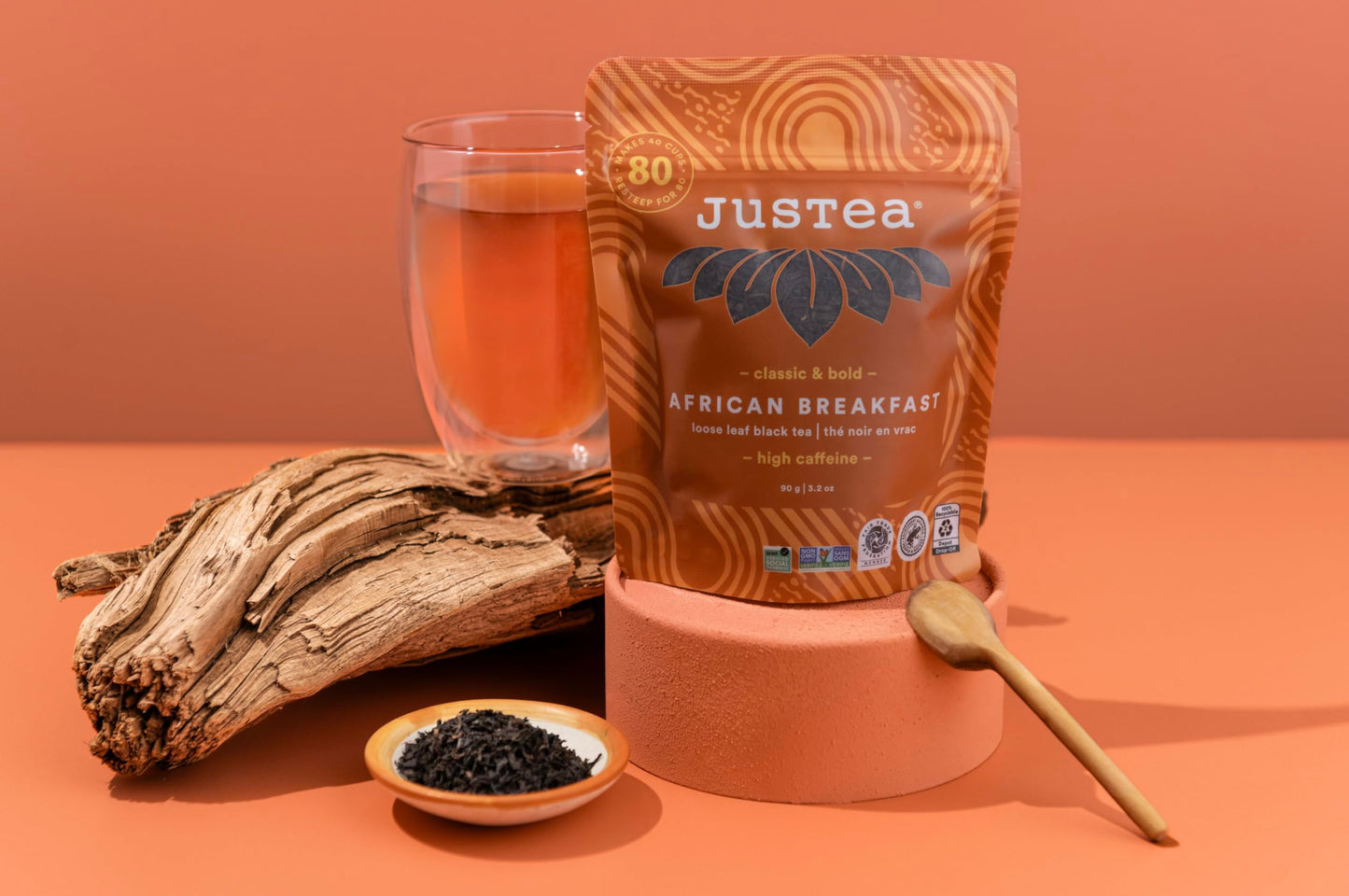 JusTea AFRICAN BREAKFAST | Loose Leaf Black Tea | Recyclable Refill Pouch | 40+ Cups (3.5oz) | High Caffeine | Award-Winning | Fair Trade | Non-GMO