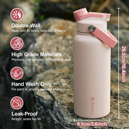 Skiennix 32 Oz Insulated Water Bottle - 2-in-1 Lid with Straw & Spout, Leak-Proof, Blush Pink
