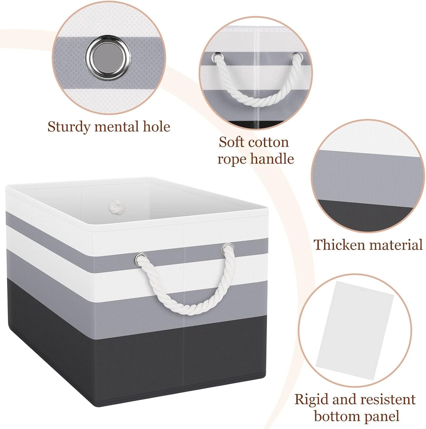 StorageTastic Storage Bins - Collapsible Organizing Baskets with Rope Handles | Large Grey 3-Pack